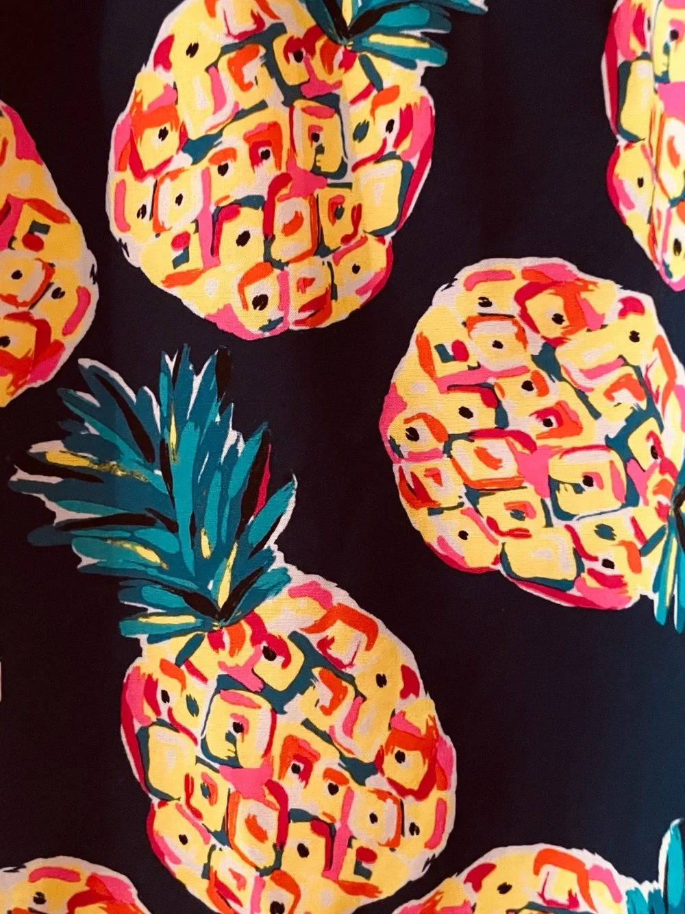 George Pineapple Print Swim Trunks - Navy with Yellow & Teal